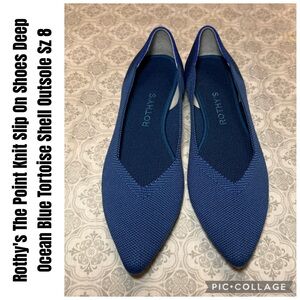 Rothy's The Point Knit Slip On Shoes Deep Ocean Blue Tortoise Shell Outsole Sz 8
